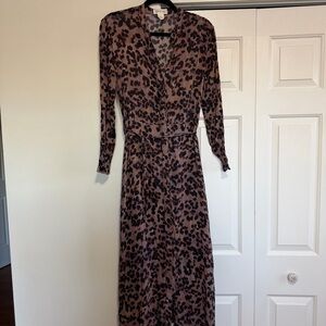 Cloth & Stone by Anthropologie Long Sleeve Maxi Animal Print Sheer Dress Size M